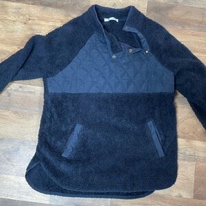 Navy Blue Fleece Pullover with Quilted Accents
